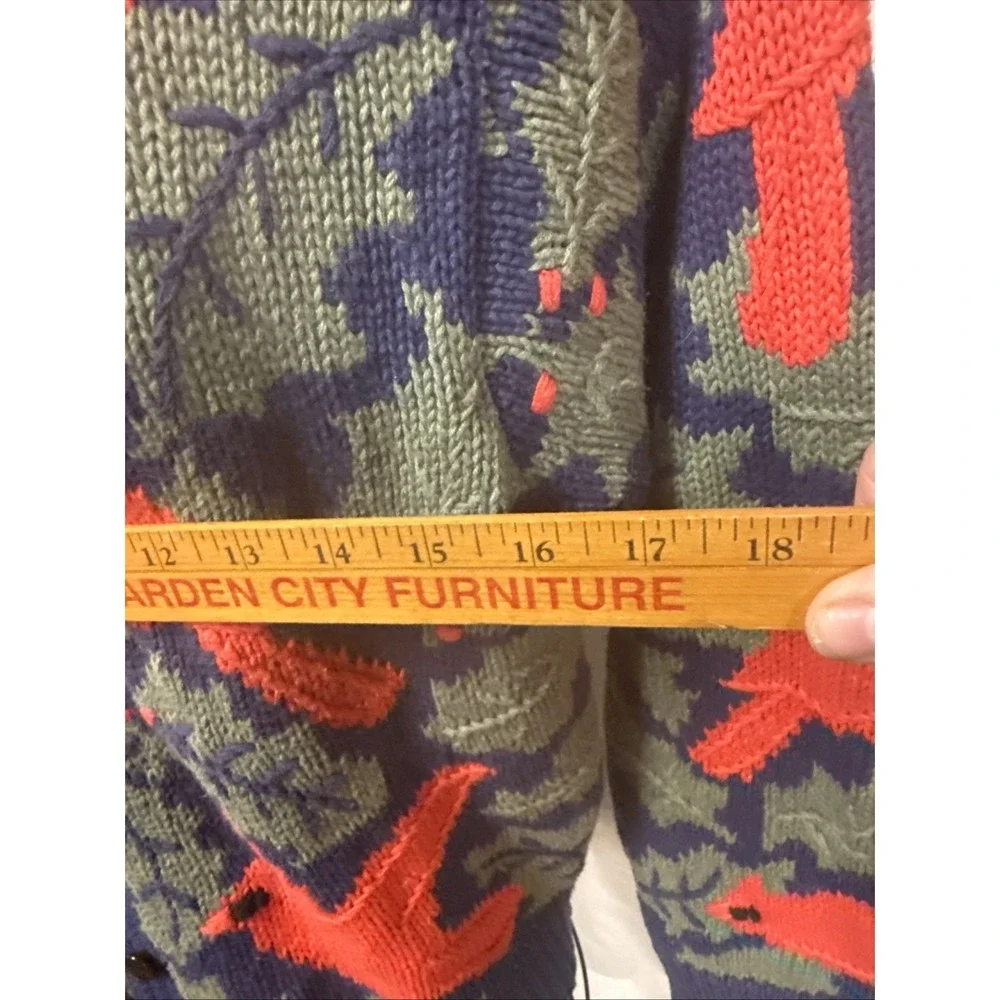 Vintage ORVIS Cardinal Cardigan Ramie Knit Christmas Sweater Blue Red Green M - Picture 12 of 13